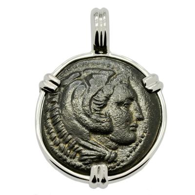 324-323 BC Alexander bronze coin in white gold pendant