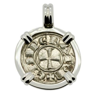 1194-1197 Henry VI Crusader coin in white gold pendant