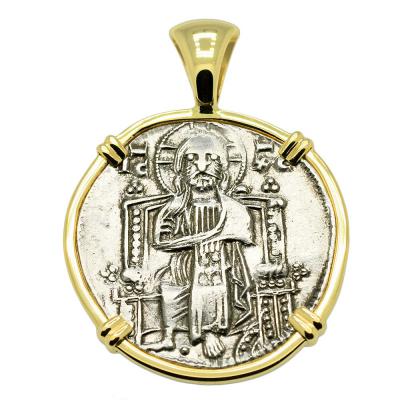Venice 1275-1280 Jesus Christ coin in gold pendant