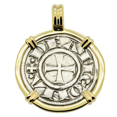 Ancona 1280-1320 Cross Pattee coin in gold pendant