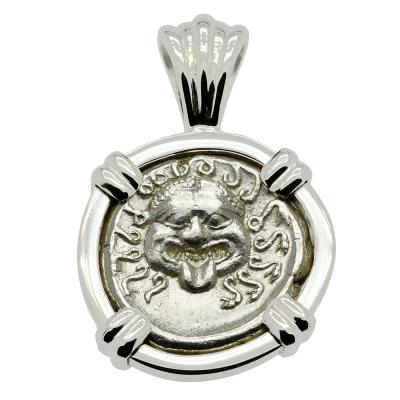 480-450 BC Gorgon drachm in white gold pendant