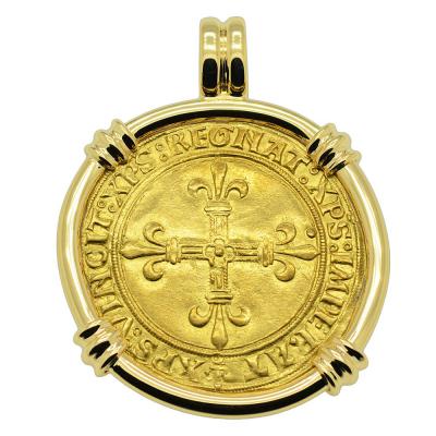 1483-1498 Charles VIII ecu d'or au soleil in gold pendant