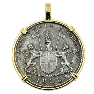 1808 Admiral Gardner shipwreck coin in gold pendant