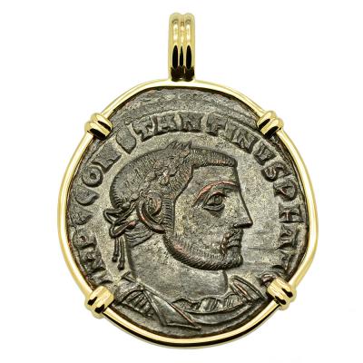 Roman Empire AD 312317, Constantine coin in 14k gold pendant.