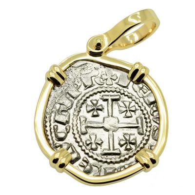 Cyprus Crusader coin in 14k gold pendant.