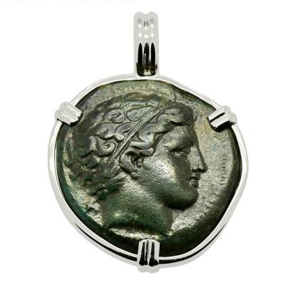 359-336 BC King Philip II Apollo coin in white gold pendant
