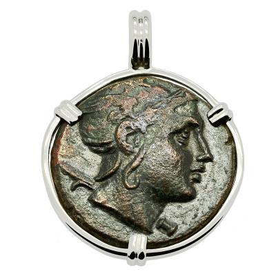 Greek 179-168 BC Hero Perseus coin in white gold pendant.