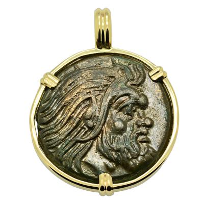 Greek 325 - 310 BC Pan bronze coin in gold pendant
