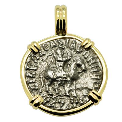 35-12 BC King Azes II on horseback drachm in gold pendant