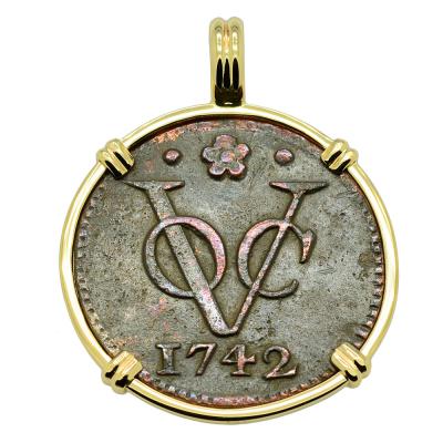 1742 Dutch East Indies Company VOC coin gold pendant