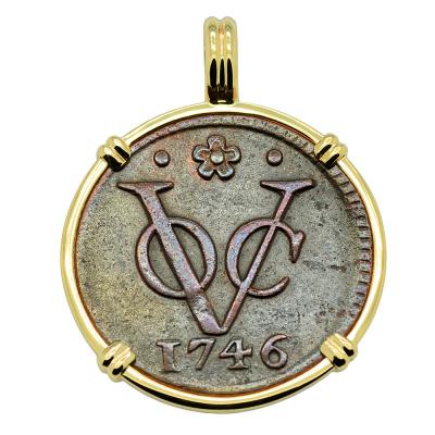 1746 Dutch East Indies Company VOC coin gold pendant