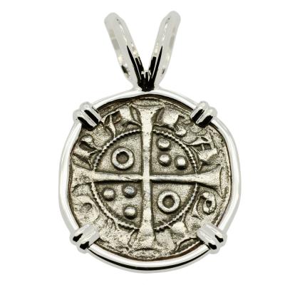 Barcelona 1291-1327, James II dinero in white gold pendant