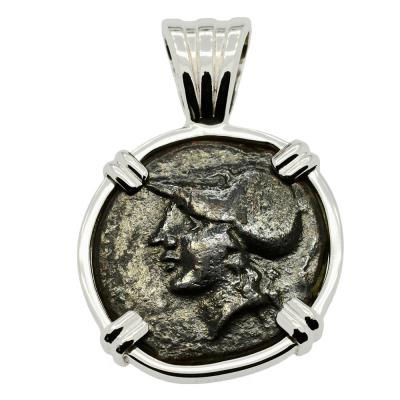 317-289 BC, Athena bronze coin in white gold pendant