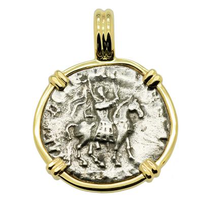 35-12 BC King Azes II horseman drachm in gold pendant