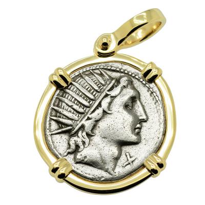 109-108 BC, Sol Sun God coin in gold pendant