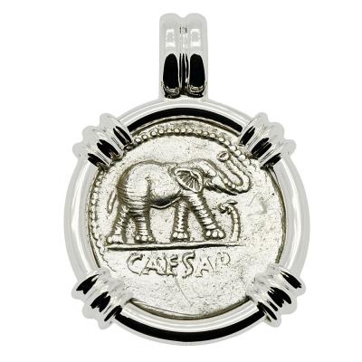 49-48 BC, Julius Caesar Elephant coin in white gold pendant