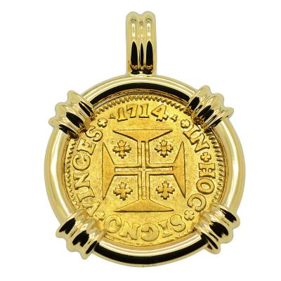 1714 Portuguese 1000 Reis coin in gold pendant