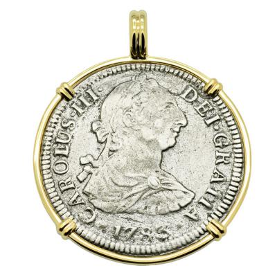 El Cazador Shipwreck treasure coin in gold pendant