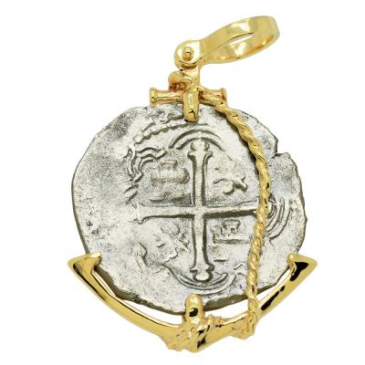 1622 Sao Jose coin in gold anchor pendant