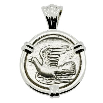 330-280 BC, Dove triobol in white gold pendant
