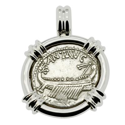 32-31 BC, Mark Antony galley coin in white gold pendant