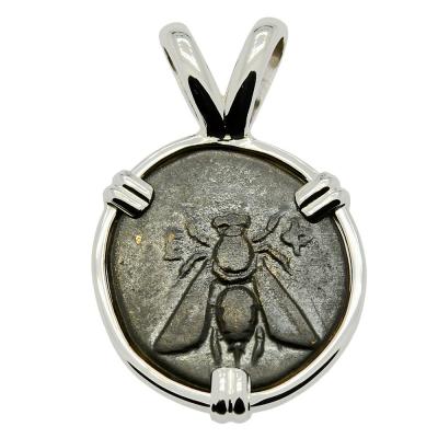 350-300 BC Bee bronze coin in white gold pendant