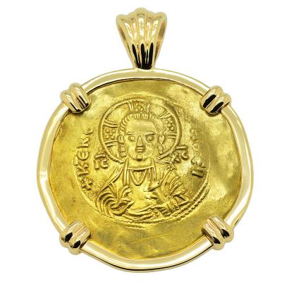 AD 1143-1180 Jesus Christ hyperpyron coin in gold pendant