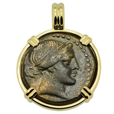 250-200 BC Amazon Kyme coin in gold pendant