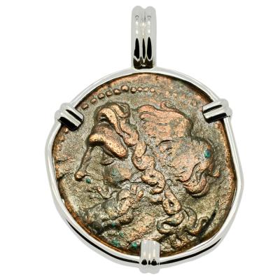 261-240 BC Poseidon coin in white gold pendant