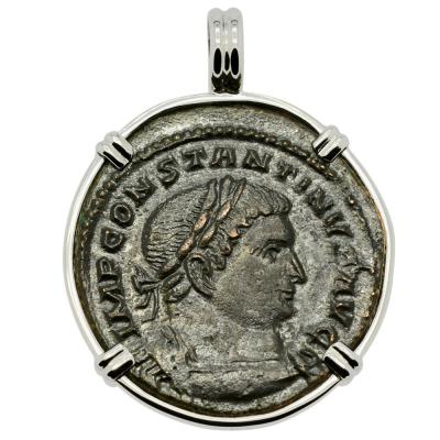 Constantine the Great coin in white gold pendant