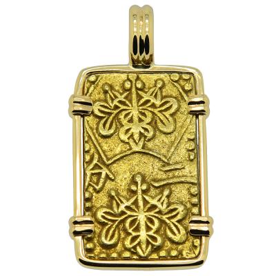 Japanese nibu-kin coin in gold pendant