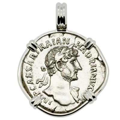 AD 117-138, Hadrian denarius coin in white gold pendant