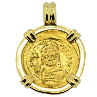 Justinian the Great solidus coin in 18k gold pendant
