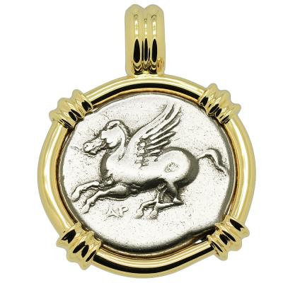 350-270 BC Pegasus stater coin in gold pendant