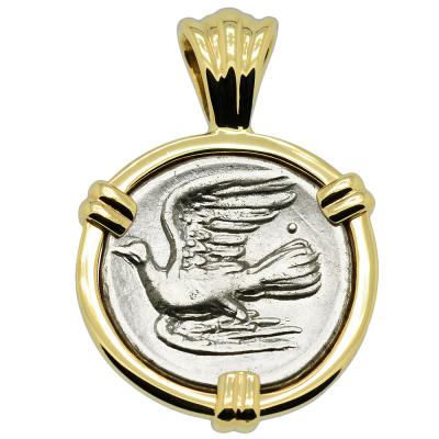 330-280 BC Dove triobol coin in gold pendant