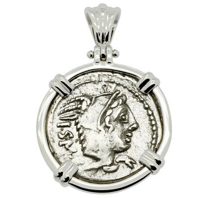 105 BC Juno denarius in white gold pendant