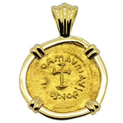 AD 582-602 Cross tremissis in 18k gold pendant
