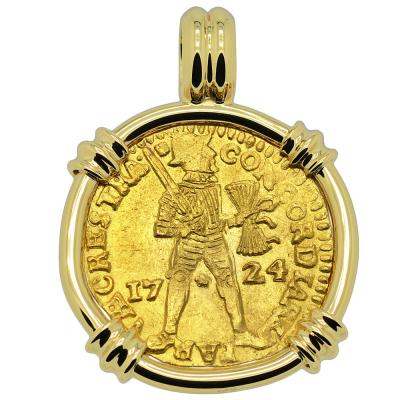 1724 Dutch Akerendam Shipwreck ducat in gold pendant