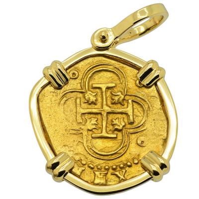 1590 Spanish Doubloon in 18k gold pendant