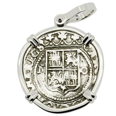 1555-1571 Spanish coin in white gold pendant