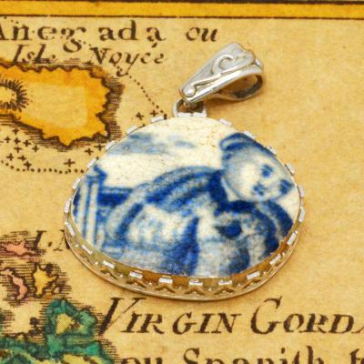 Caribbean British Shipwreck Pottery in silver pendant