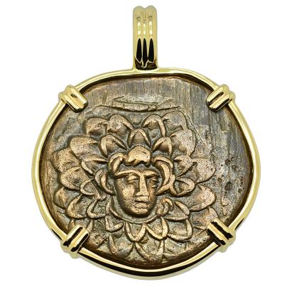 120-63 BC Medusa bronze coin in gold pendant