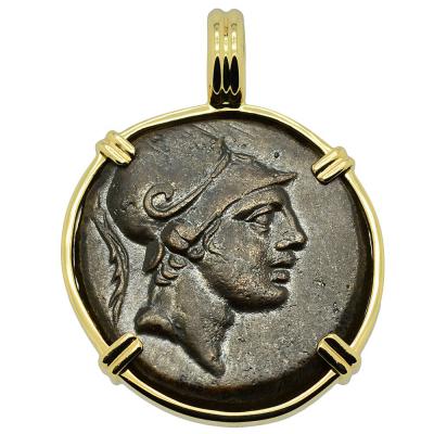 115-90 BC, Ares bronze coin in gold pendant