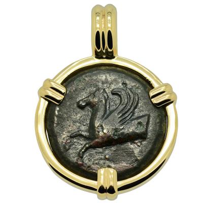 344-334 BC Pegasus hemilitron coin in gold pendant