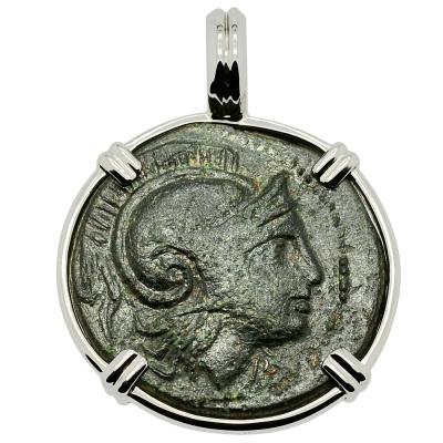 305-281 BC Athena bronze coin in white gold pendant