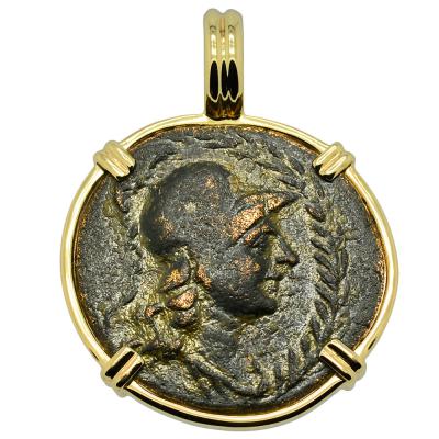 133-27 BC Athena bronze coin in gold pendant