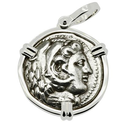 325-323, Alexander the Great tetradrachm in white gold pendant