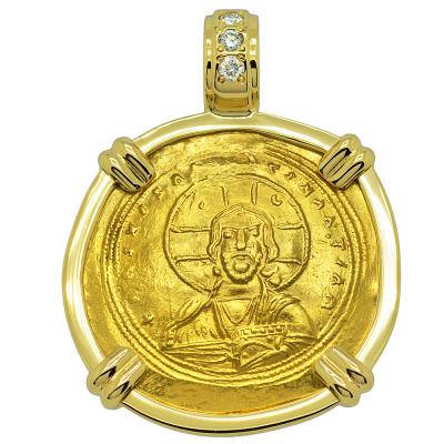 Jesus Christ nomisma in 18k gold pendant with diamonds