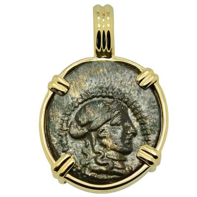 133-80 BC Apollo bronze coin in gold pendant