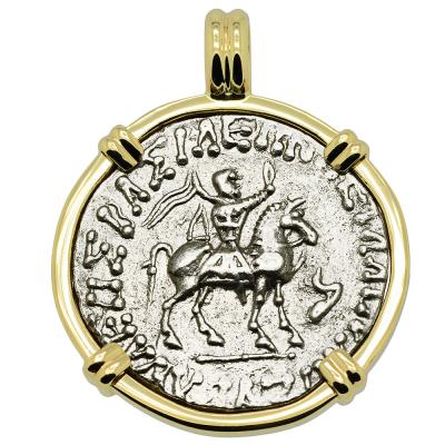 57-35 BC King Azes on horseback coin in gold pendant